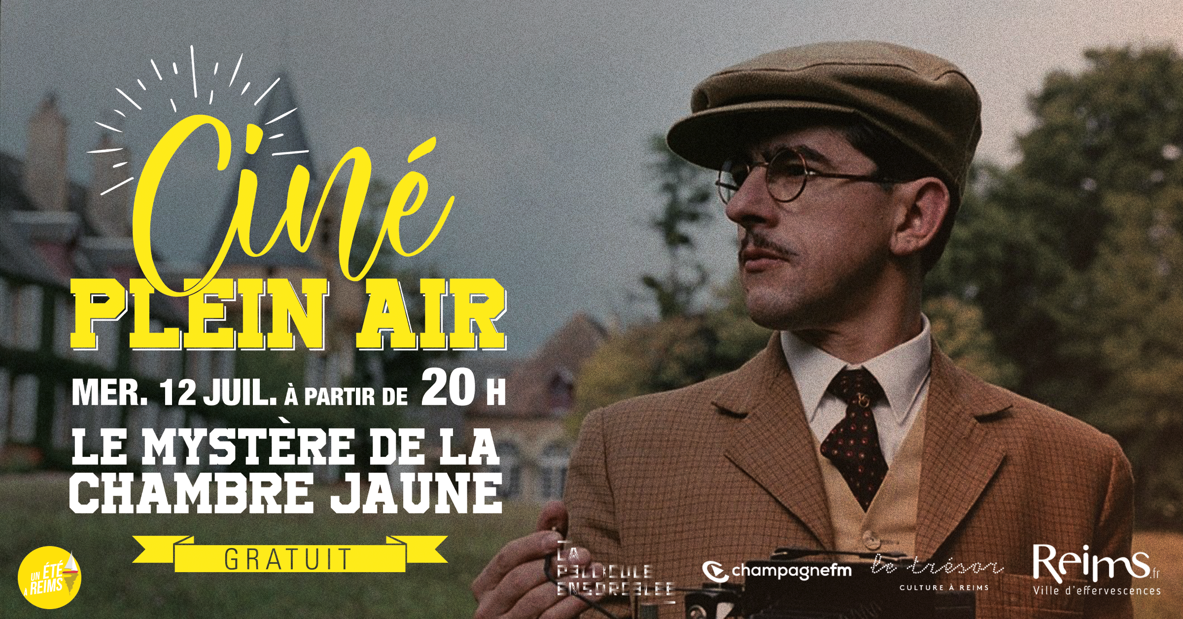 Bannière Ciné Plein Air Reims - Le mystère de la chambre jaune